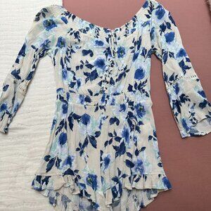 Blue Floral Romper, Medium